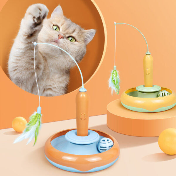 2-in-1 Katzenspielzeug – Drehteller mit Federwedel & Ball